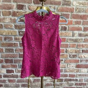 White House Black Market Fuchsia Lace Mock Neck Sleeveless Top